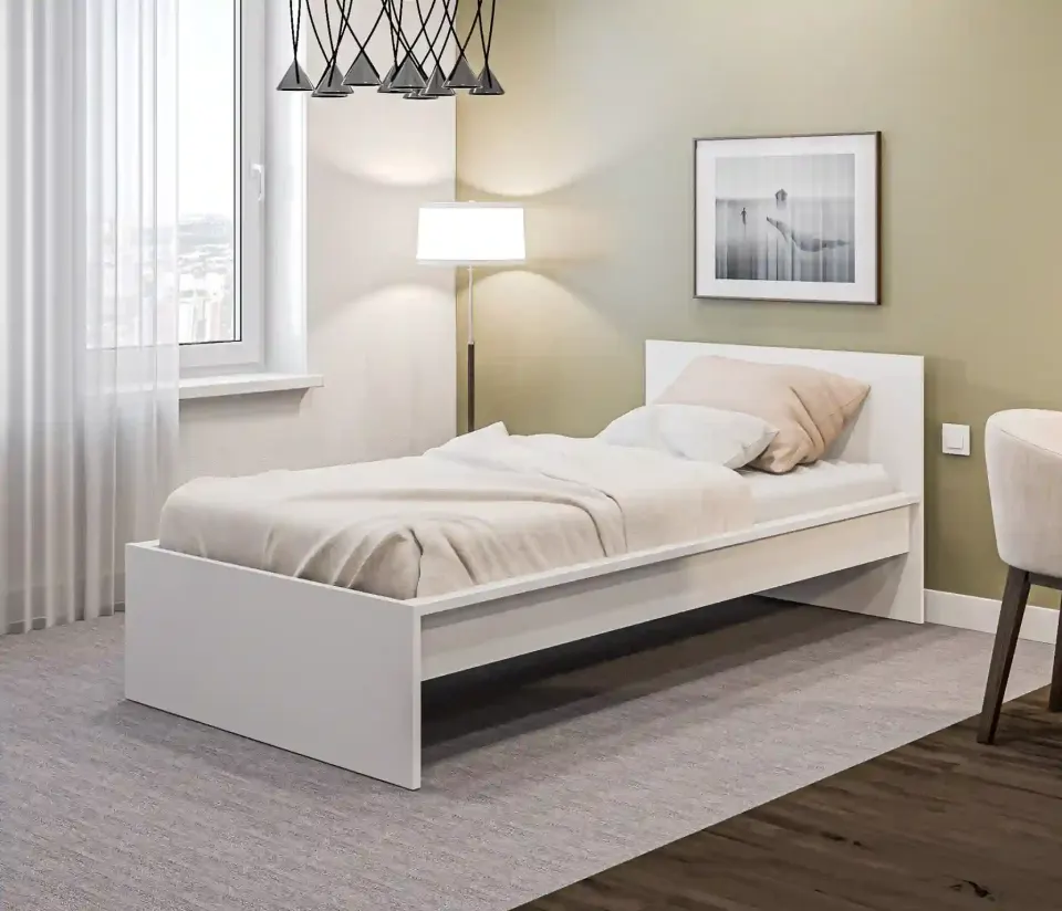 Yurt Tipi Tek Kişilik Karyola – Beyaz, Düz Panelli Sade Form