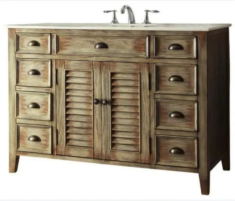 Eight-drawer louvred vanity, distressed wood option