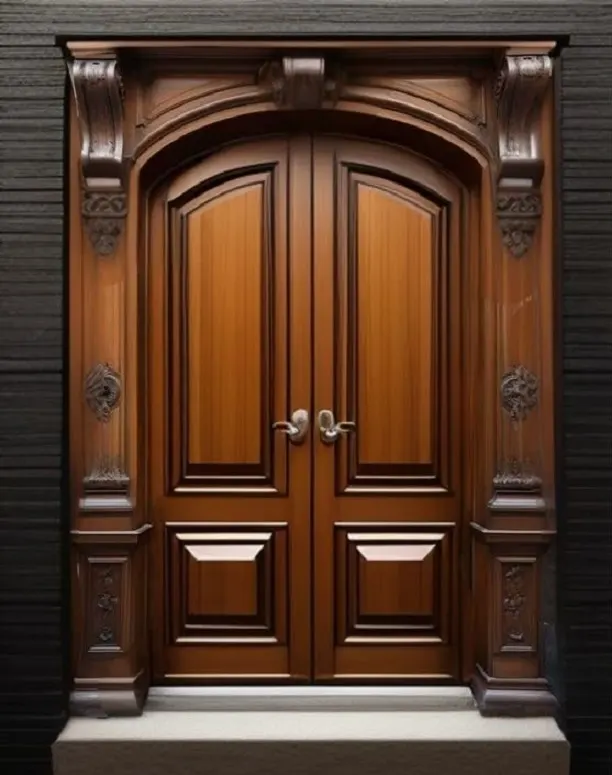 Konsollu Ceviz Çift Kanat Giriş Kapısı – Kemer Panel, Oyma Söve